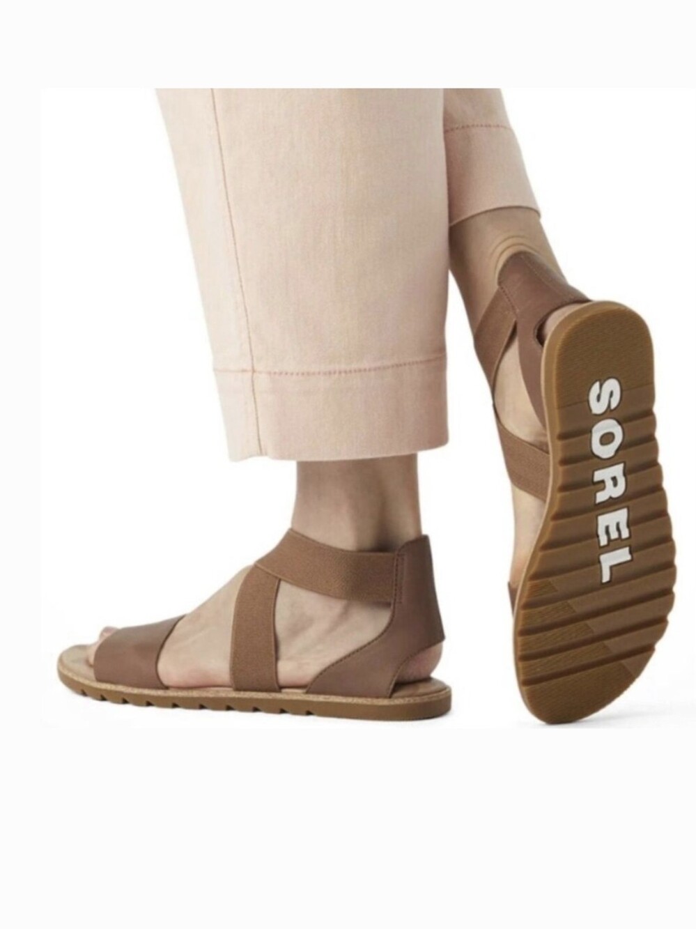 Sorel Ella Elastic Crossover Leather Sandals In Tan/Brown Size 10